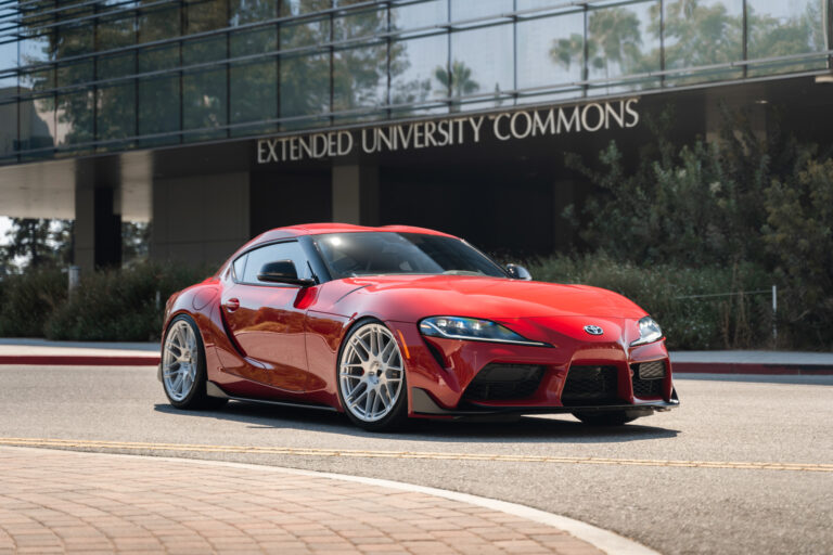 A 2020 Toyota Supra Launch Edition on Blaque Diamond BD-F12 Brushed Silver Wheels