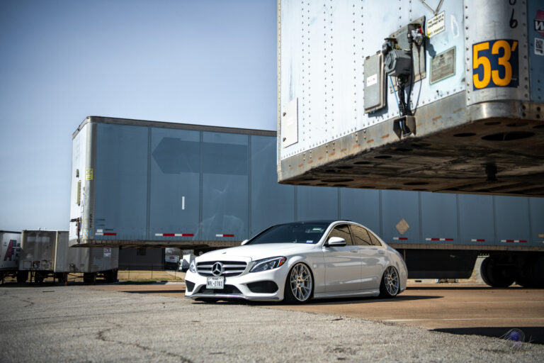 A Bagged 2020 Mercedes-Benz C300 on Blaque Diamond BD-F18 Brushed Silver Wheels