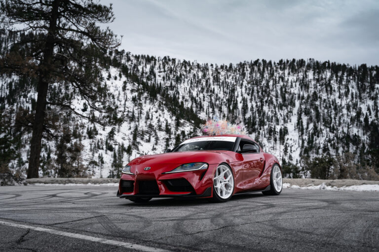 A 2020 Toyota Supra on 20 Inch Blaque Diamond BD-F25 Brushed Silver Wheels