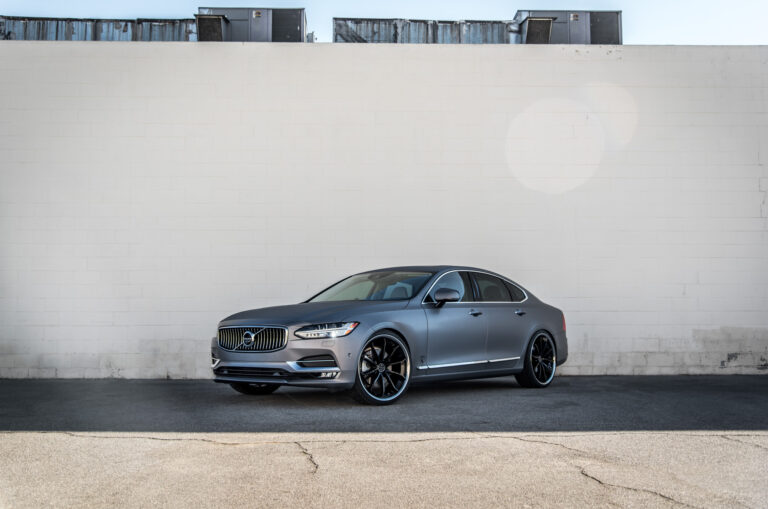 A Brushed Grey 2017 Volvo S90 on Blaque Diamond BD-23 Black Chrome with SS Lip Wheels