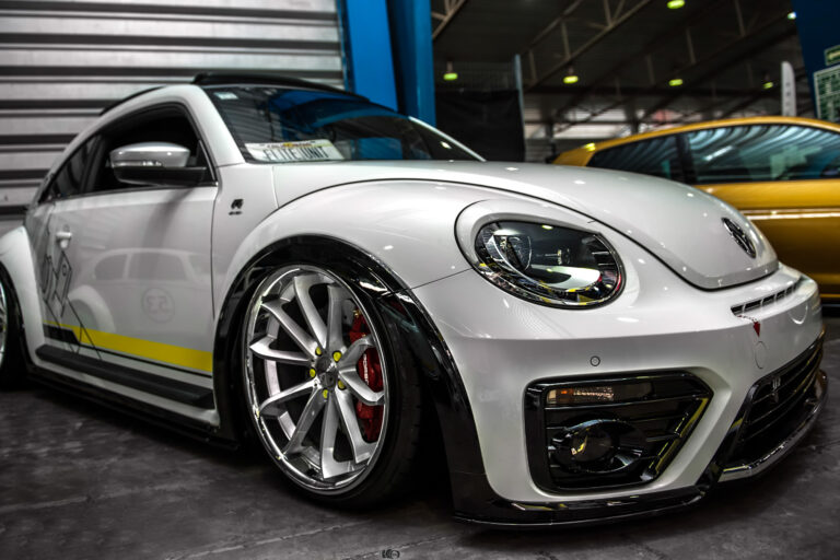 A 2018 VW Beetle on Blaque Diamond BD-23 Gloss Silver Wheels