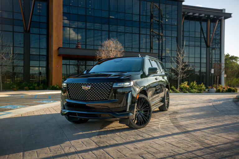 A Black 2021 Cadillac Escalade 600 on 22 Inch Blaque Diamond BD-715 Gloss Black Wheels