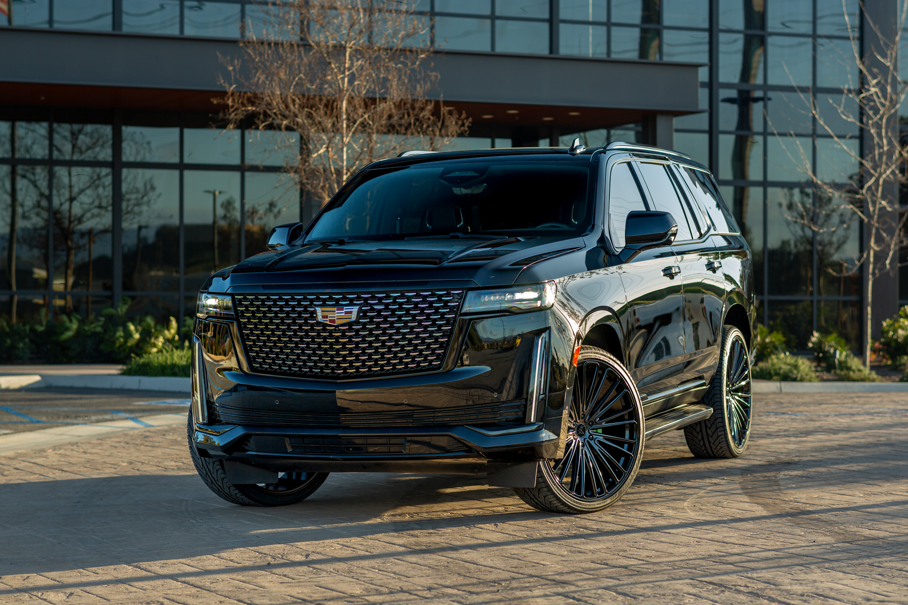 A Black 2021 Cadillac Escalade 600 on 22 Inch Blaque Diamond BD-715 Gloss Black Wheels