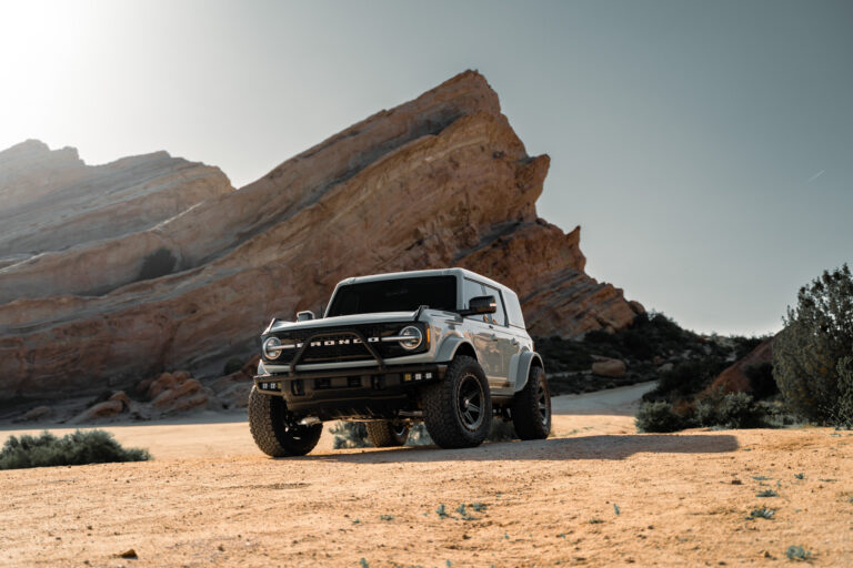 A 2022 Ford Bronco Sasquatch on Blaque Diamond BD-O102 Textured Black Wheels