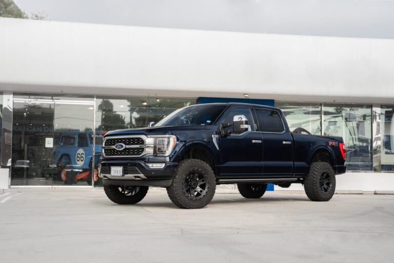 A 2022 Ford F150 Platinum on Blaque Diamond BD-O801 Textured Black Wheels