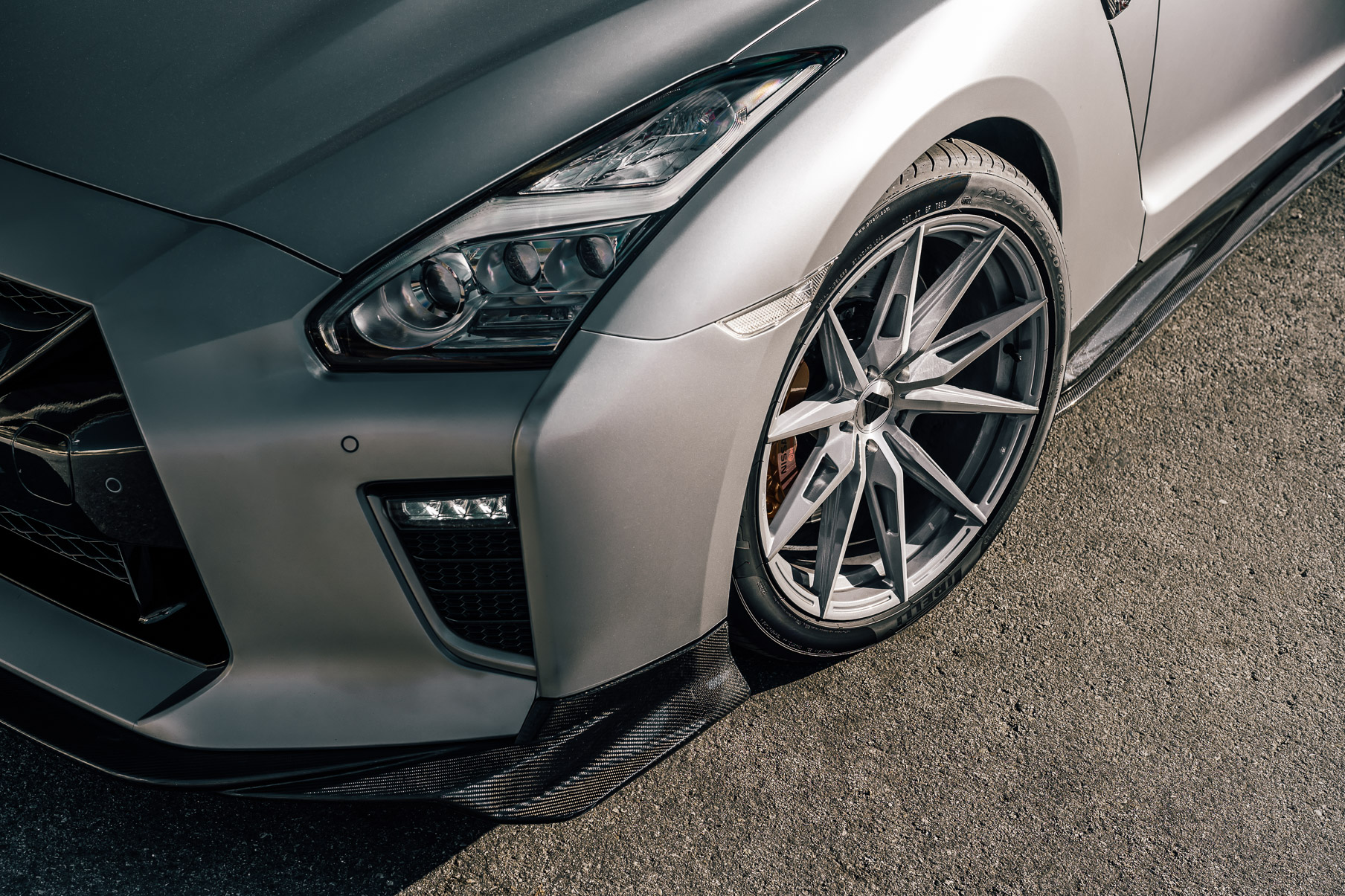 A 2022 Nissan GTR on Blaque Diamond BD-F29 Brushed Silver Wheels