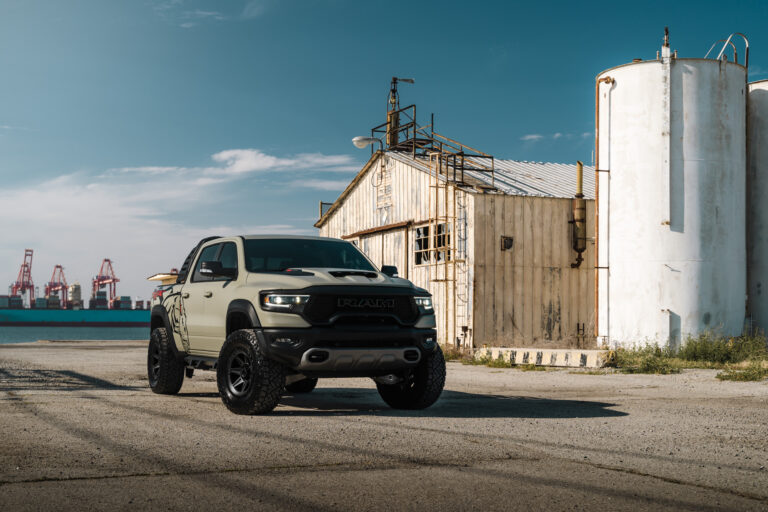 A 2022 Ram 1500 TRX on Blaque Diamond BD-O102 Textured Black Wheels