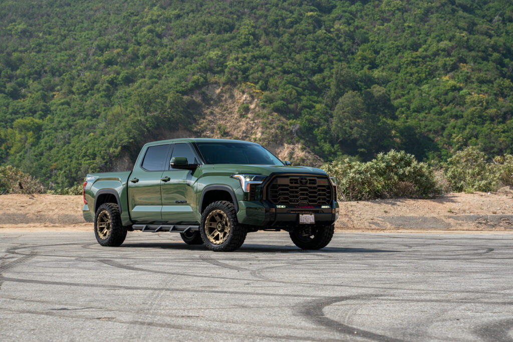 A 2022 Toyota Tundra TRD on Blaque Diamond BD-O801 20 Inch Matte Bronze Wheels