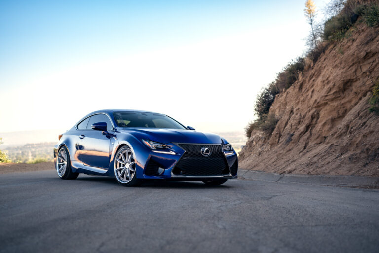 A 2016 Lexus RCF on Blaque Diamond BD-23 Silver with Chrome Lip Staggered Wheels