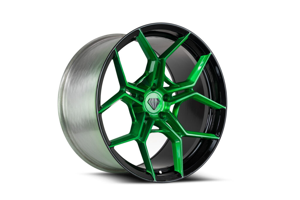 Blaque Diamond BD-F25 Custom Finish Candy Green Face with Gloss Black Barrel Flow Forged Series Wheel Product Photo