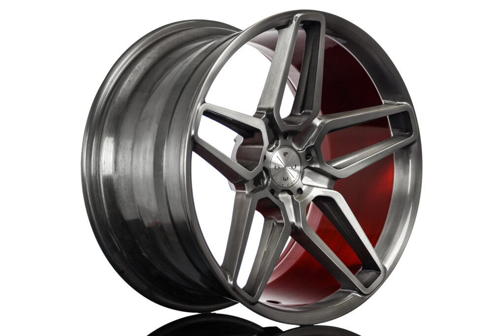Blaque Diamond BD-17-6 Brushed DDT with Candy Red Barrel Classic Series Custom Finish Wheel Product Photo