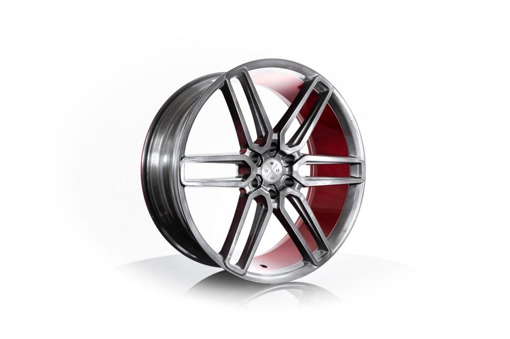 Blaque Diamond BD-17-6 Brushed DDT with Candy Red Barrel Classic Series Custom Finish Wheel Product Photo