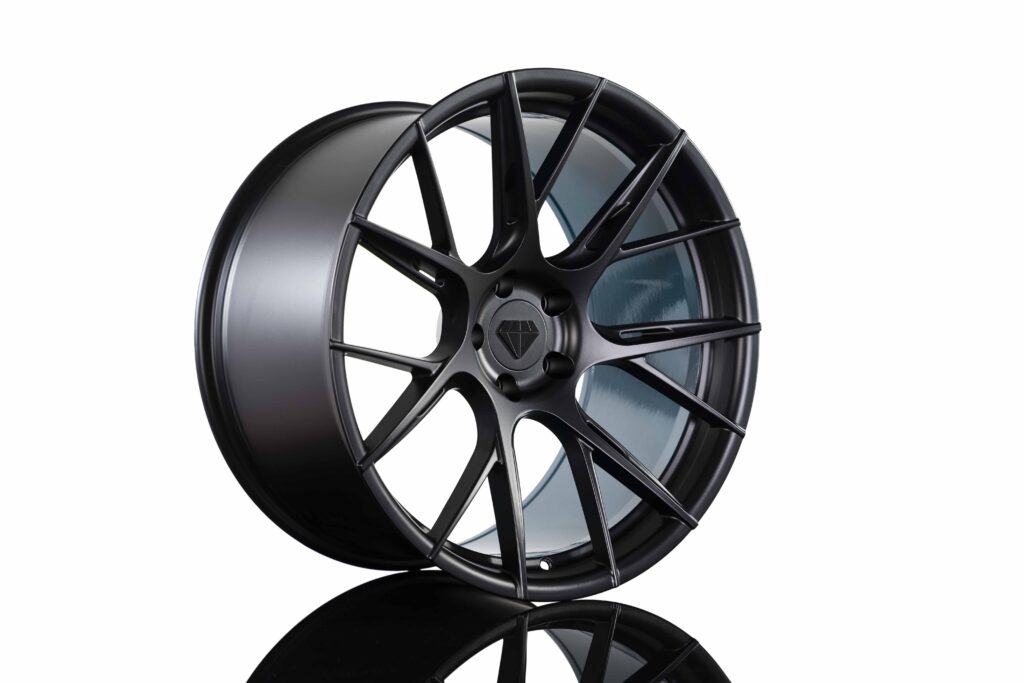 Blaque Diamond BD-F18 Custom Finish BD-F18 Satin Black Face with Turquoise Barrel Flow Forged Series Wheel Product Photo