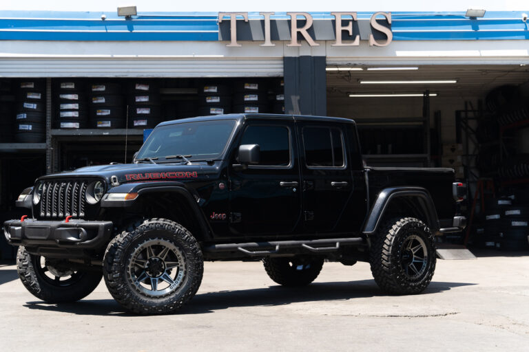 A 2020 Jeep Gladiator on Blaque Diamond BD-O102 Tinted Machined Black Wheels