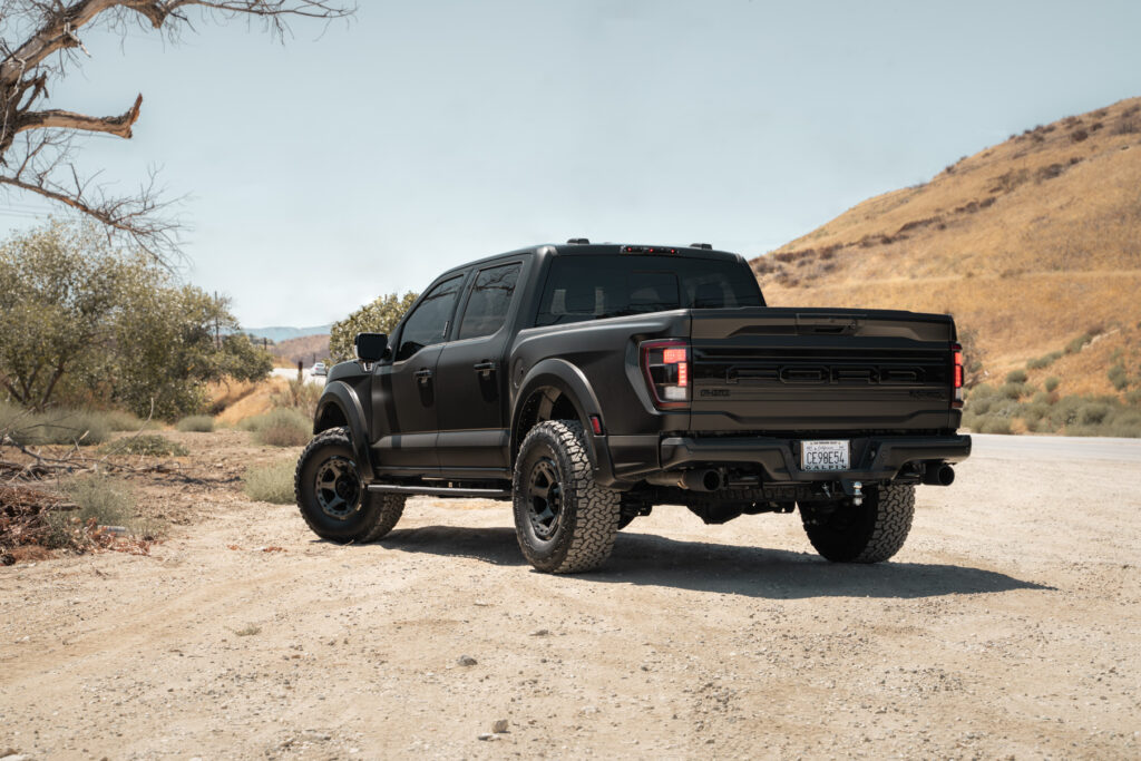 A 2022 Ford Raptor Blaque Diamond BD-O728 Tinted Machined Black Wheels