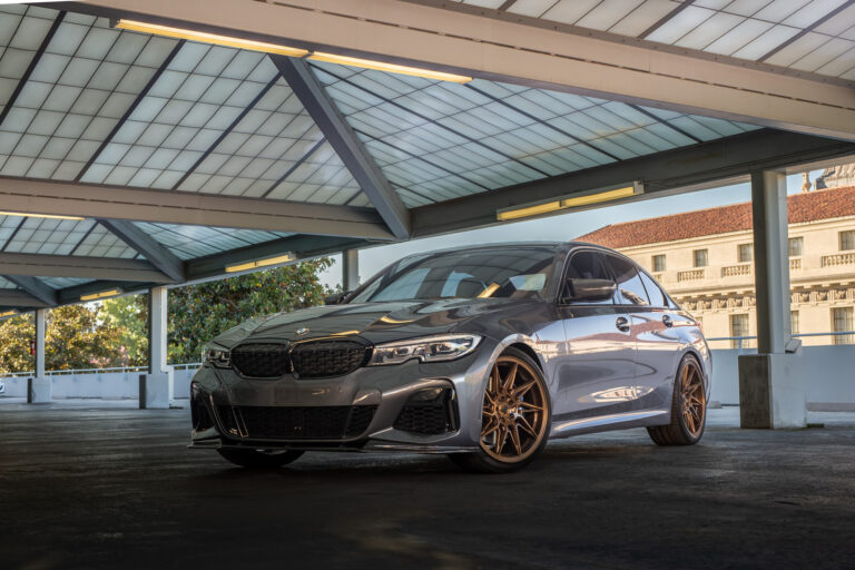 2020 BMW M340i Sitting in a shaded parking lot with Blaque Diamond Wheels F25 Brushed Bronze