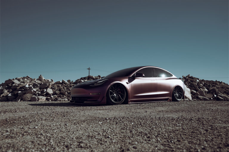 House of Mods Bagged & Wrapped 2020 Tesla Model 3 on Blaque Diamond BD-F20 Satin Black Wheels